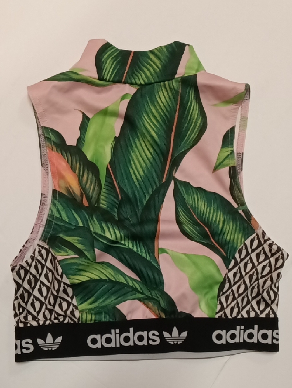 adidas x Farm Rio Tropical Print Cropped Mock Neck Sports Top -Pink & Green - Picture 5 of 9